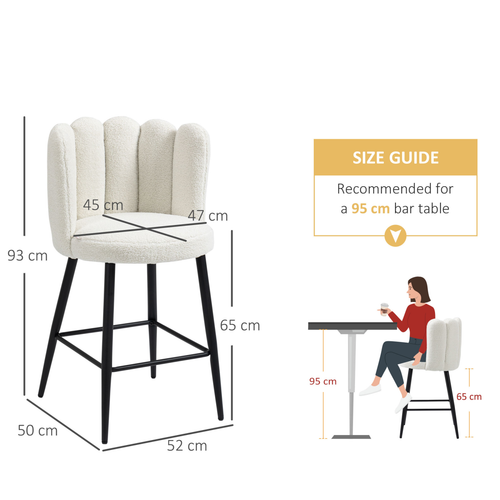 HOMCOM Cream Bar Stools Set of 2 with Comfortable Backs