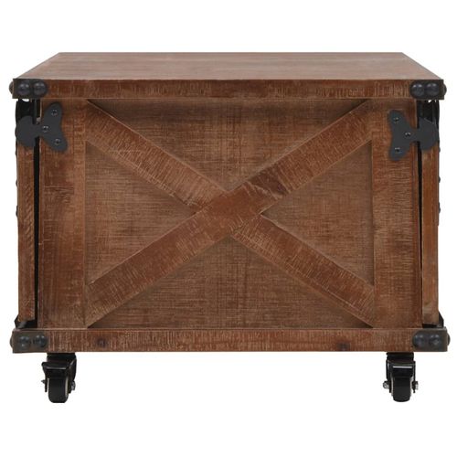 Rustic Solid Fir Wood Coffee Table with Wheels & Storage