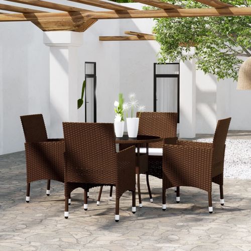5-Piece Brown Garden Bistro Set with Cushions