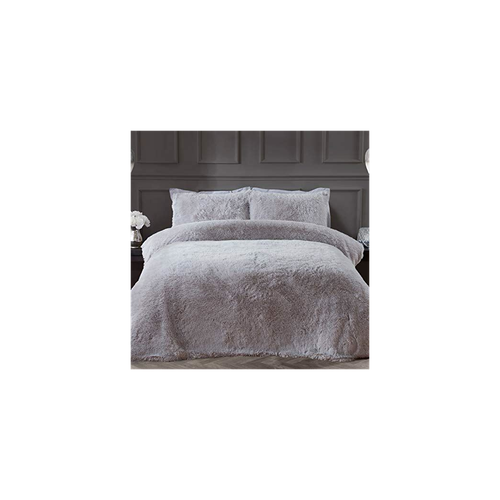SHAGGY FAUX FUR SILVER BEDDING SB