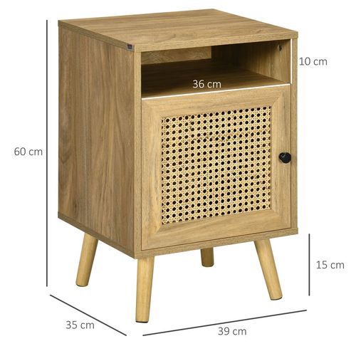 Rattan Bedside Table: Stylish Nightstand with Cabinet & Shelf