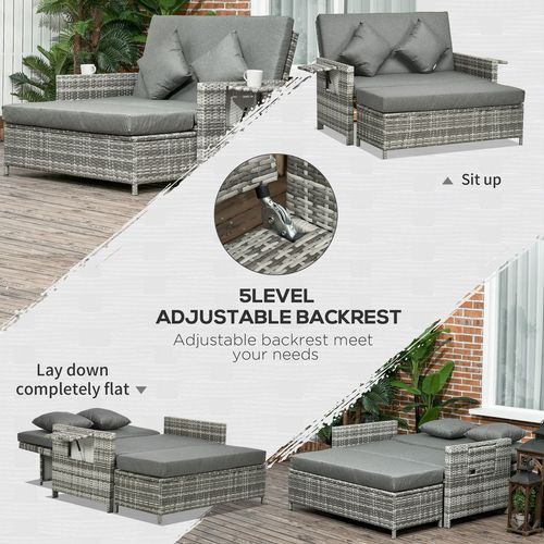 Adjustable Rattan 2-Seater Patio Daybed with Storage & Cushions