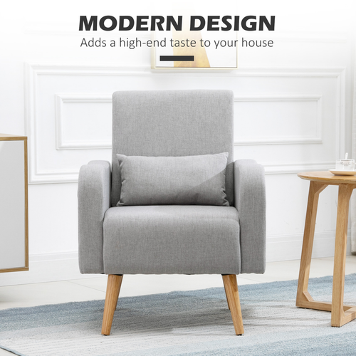 Scandinavian Grey Accent Chair with Pillow - Cozy Nordic Design