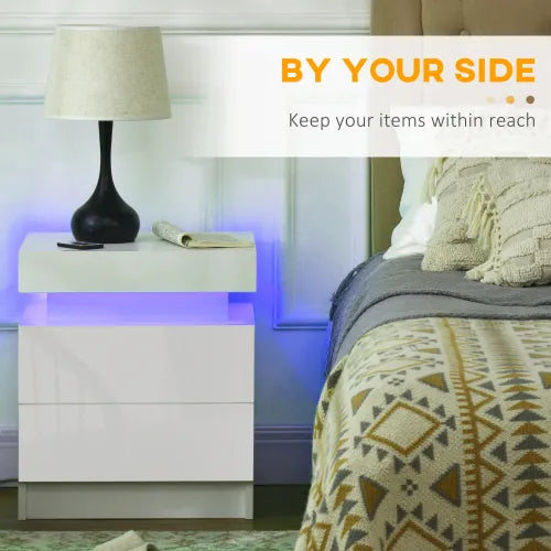 LED Nightstand with 2 Drawers & Glossy Finish