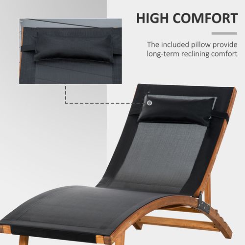 Outsunny Adjustable Ergonomic Outdoor Chaise Lounge with Pillow - Black