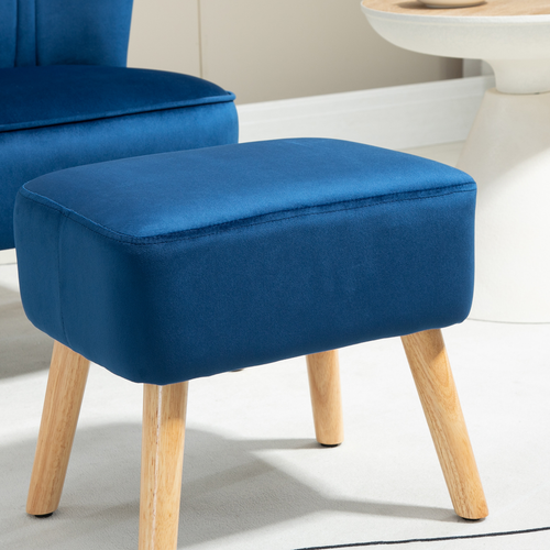 Velvet Accent Chair & Ottoman Set - Elegant Dark Blue Comfort