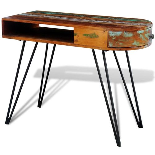 Rustic Reclaimed Wood Desk with Stylish Iron Legs and Multi-Color Drawer