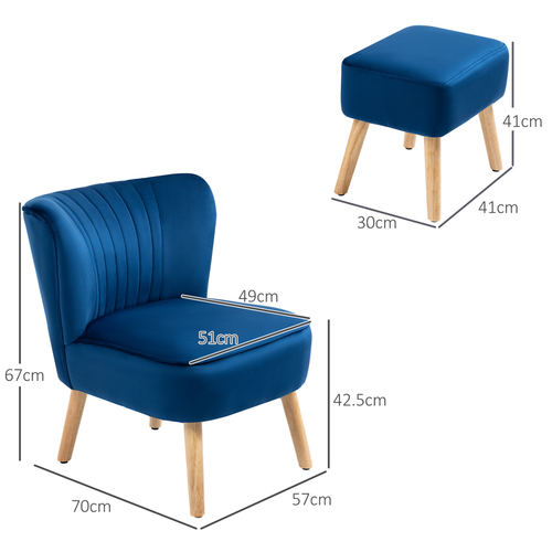 Velvet Accent Chair & Ottoman Set - Elegant Dark Blue Comfort