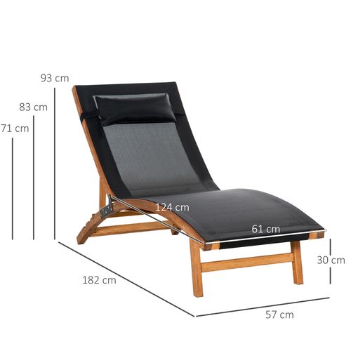 Outsunny Adjustable Ergonomic Outdoor Chaise Lounge with Pillow - Black
