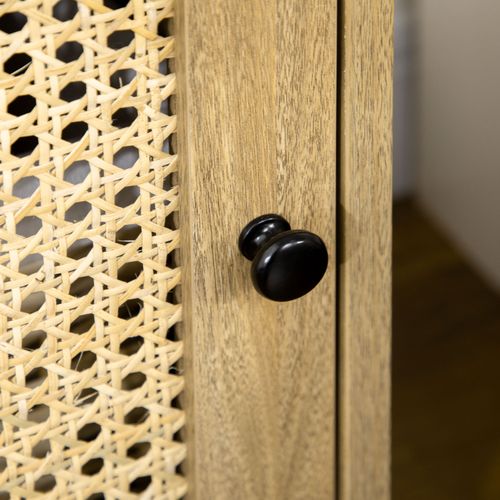 Rattan Bedside Table: Stylish Nightstand with Cabinet & Shelf