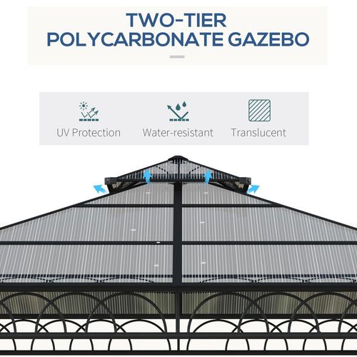 3 x 3 (m) Polycarbonate Gazebo, Hard Top Gazebo with Nettings & Curtains