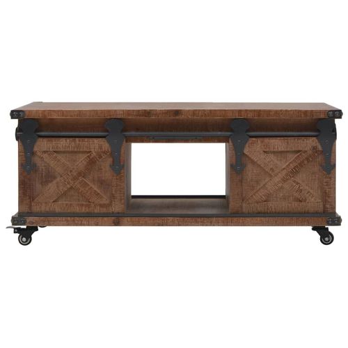 Rustic Solid Fir Wood Coffee Table with Wheels & Storage