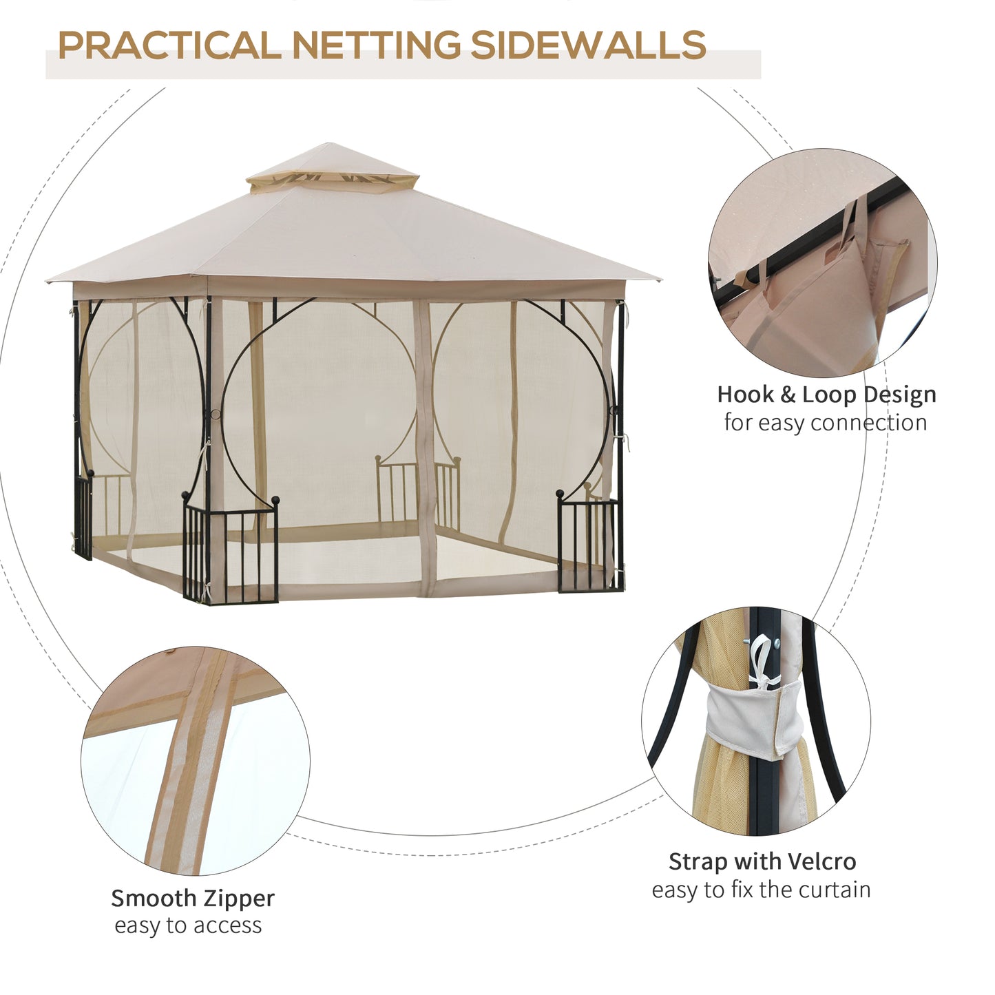 3x3m Beige Metal Gazebo - Waterproof, UV-Resistant, Durable Design
