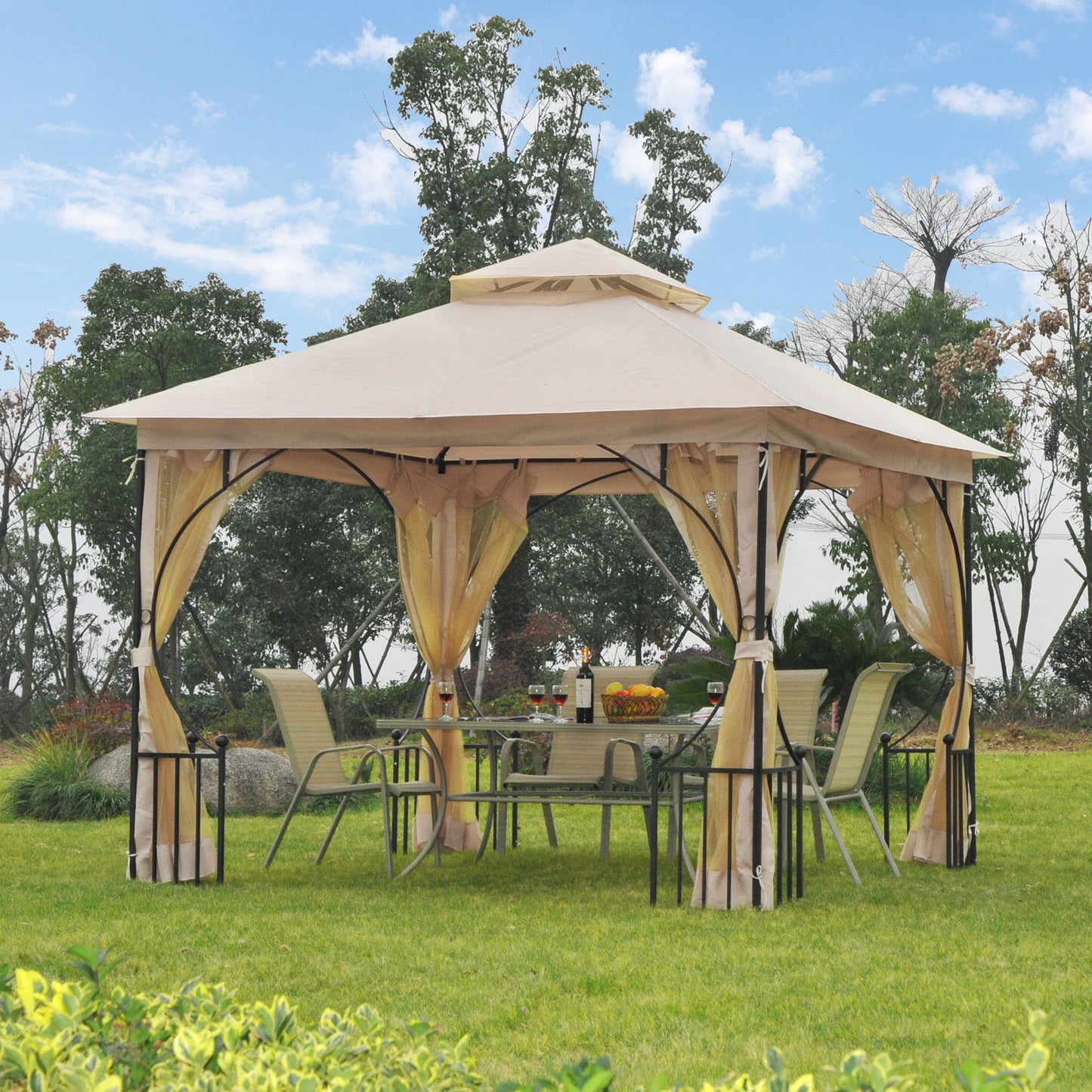 3x3m Beige Metal Gazebo - Waterproof, UV-Resistant, Durable Design