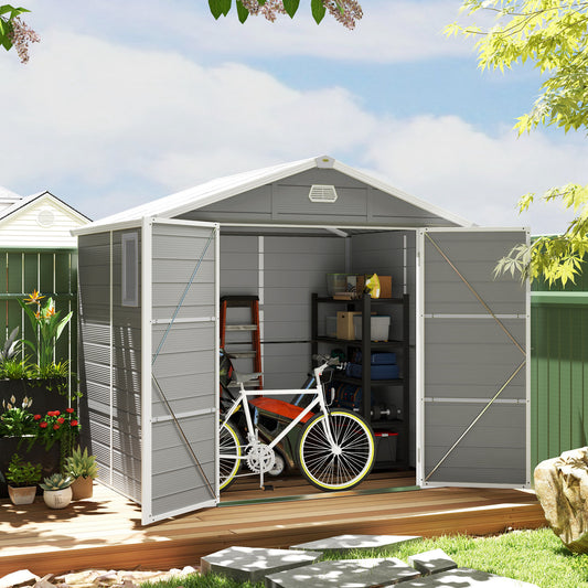 Outsunny 8x6ft Lockable Garden Shed with Foundation, Ventilation & Light Grey Finish