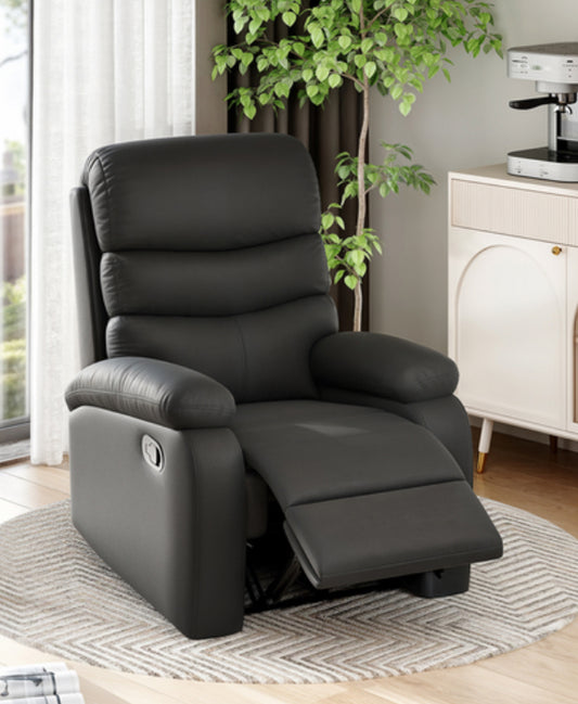 Manual Recliner Chair with Footrest - Stylish Comfort in Black