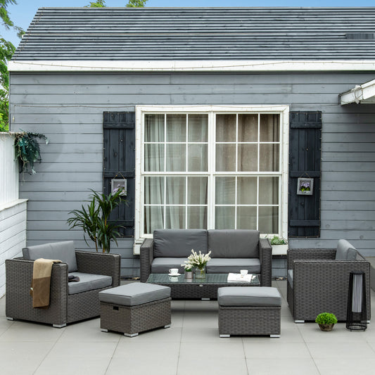 Rattan Set, 6 PC-Grey Garden Furniture Set