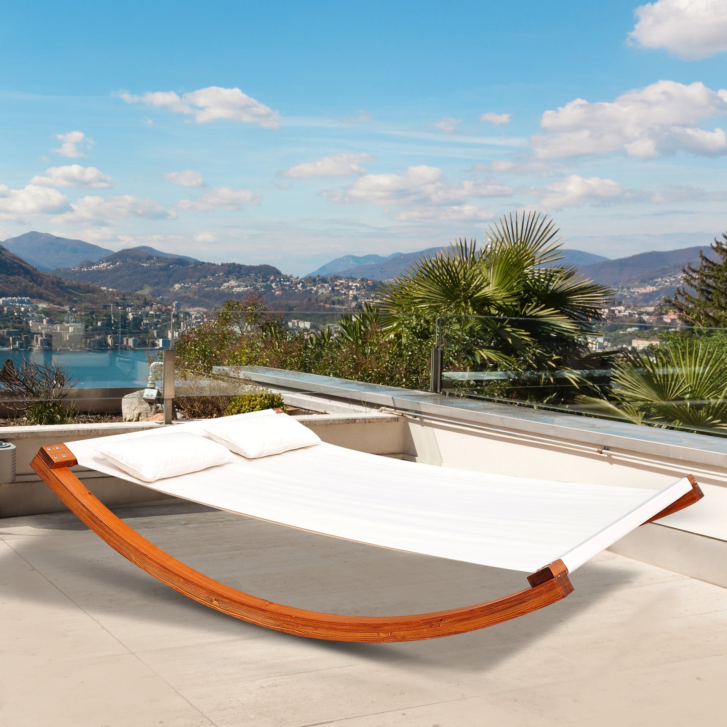 Double Sun Lounger Hammock with Sturdy Wooden Frame