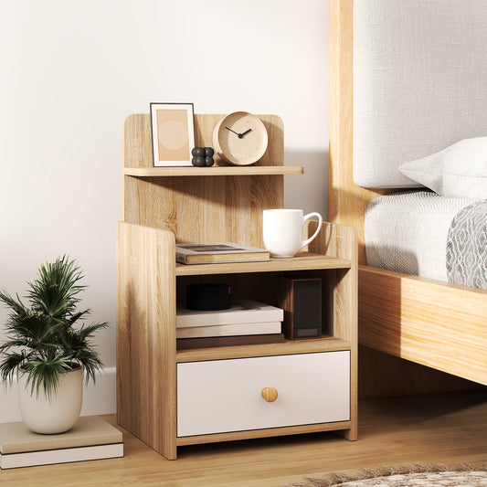 Bedside Table with Drawer & Shelves
