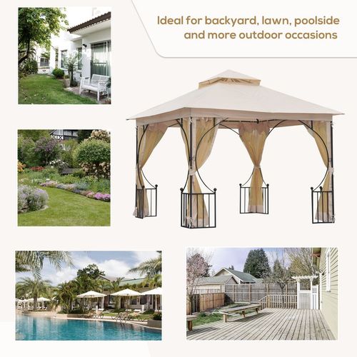 3x3m Beige Metal Gazebo - Waterproof, UV-Resistant, Durable Design