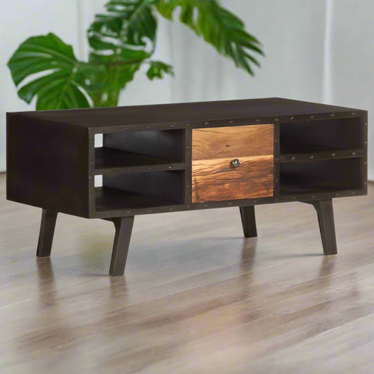 Black & Brown Reclaimed Wood Coffee Table with Storage