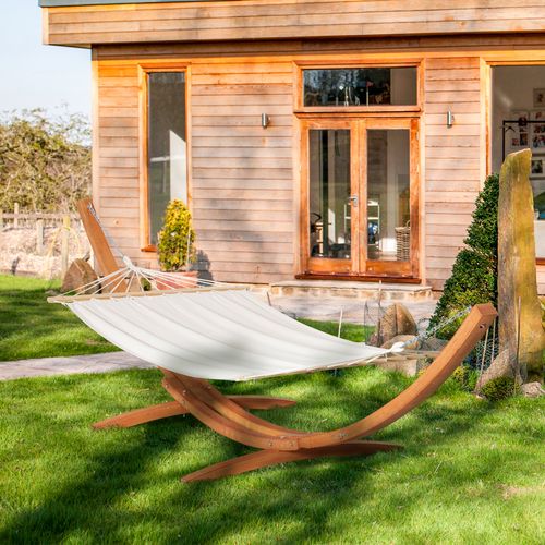 Outdoor Hammock with Curved Wooden Stand