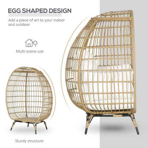 Khaki Rattan Egg Chair with Cushions for Ultimate Outdoor Relaxation
