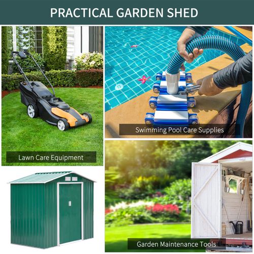 Outsunny Lockable Metal Garden Shed with Air Vents & Floor Foundation, Green