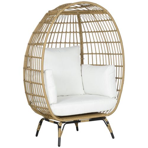 Khaki Rattan Egg Chair with Cushions for Ultimate Outdoor Relaxation