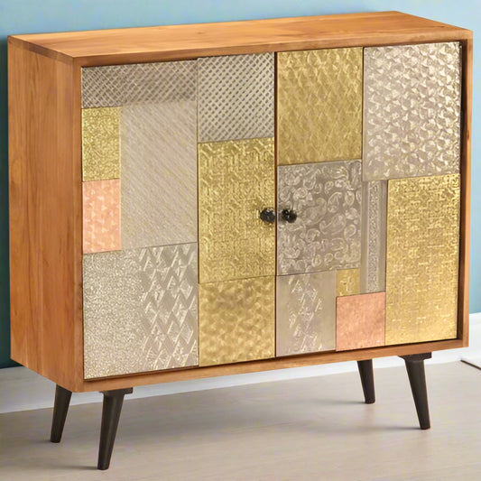 Acacia Wood Sideboard with Decorative Metal Accents