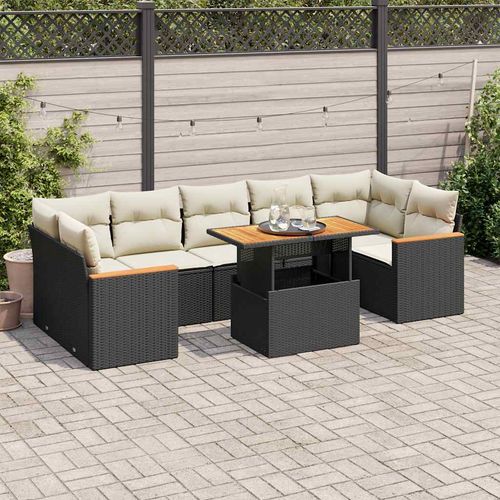 vidaXL 7-Piece Black Rattan Garden Sofa Set with Cushions & Storage
