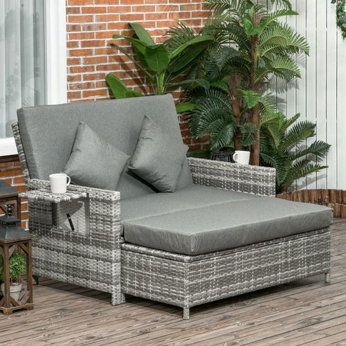 Adjustable Rattan 2-Seater Patio Daybed with Storage & Cushions