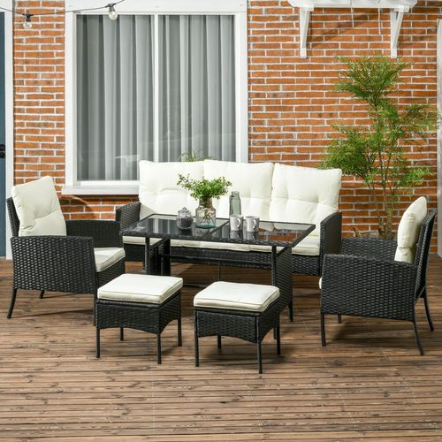 Rattan Garden Sofa Set with Cushions - 5-Piece Patio Comfort