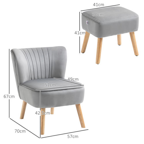 Elegant Velvet-Feel Accent Chair & Ottoman Set - Light Grey Comfort & Style