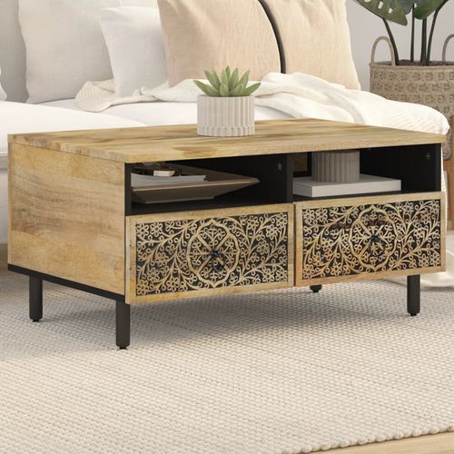 Hand-Carved Solid Mango Wood Coffee Table