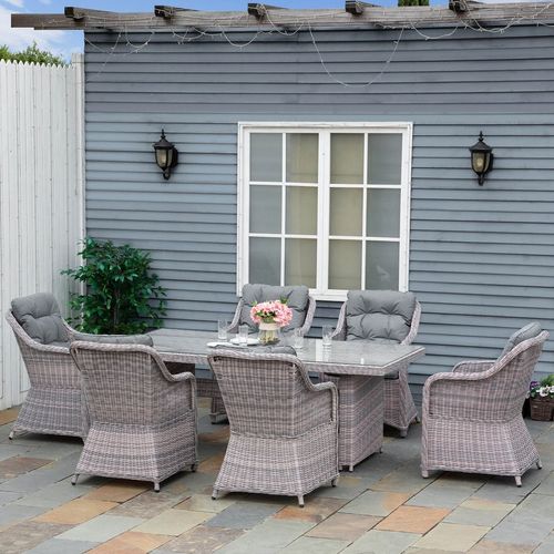 7-Piece Rattan Wicker Patio Dining Set with Tempered Glass Table