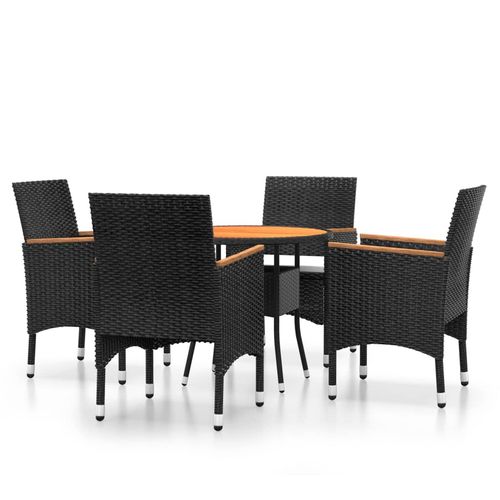 5-Piece Garden Bistro Set: Poly Rattan & Solid Wood in Black