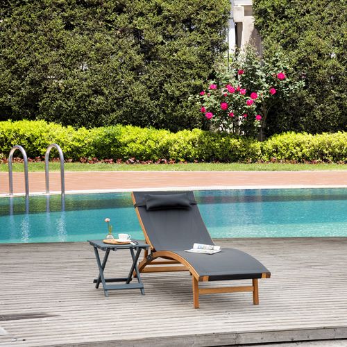 Outsunny Adjustable Ergonomic Outdoor Chaise Lounge with Pillow - Black