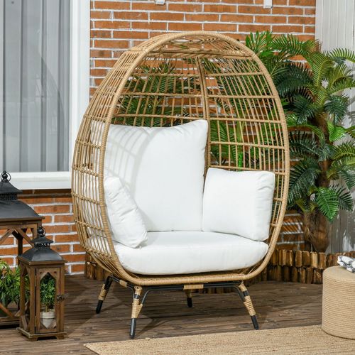 Khaki Rattan Egg Chair with Cushions for Ultimate Outdoor Relaxation