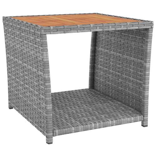 3-Piece Grey Rattan Garden Lounge Set with Acacia Wood Accent