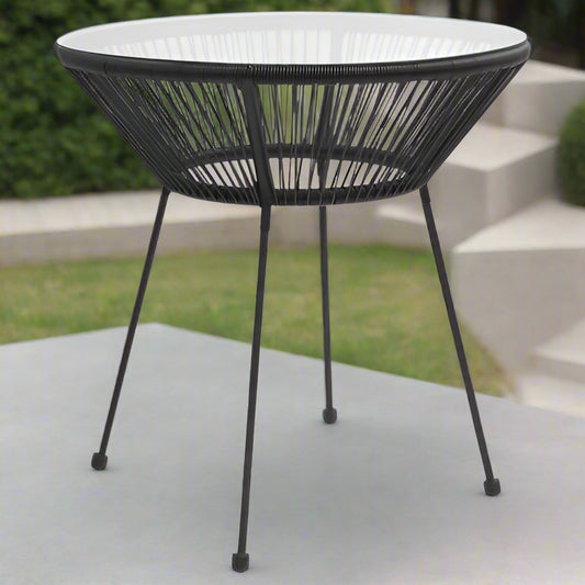 Stylish Black Rattan & Glass Garden Dining Table Ø70cm - Perfect for Outdoor Elegance