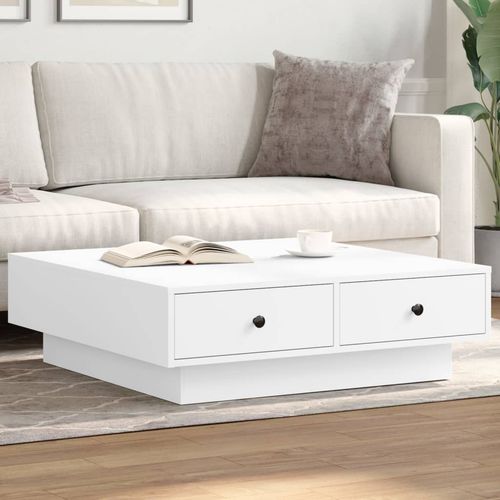 Modern White Coffee Table - Stylish Engineered Wood & Metal Design