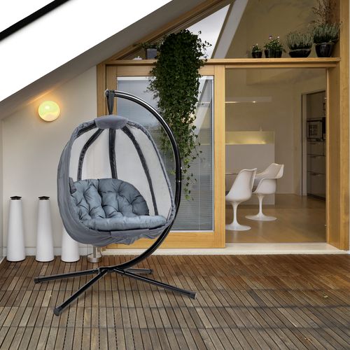 Comfort Folding Egg Chair with Cushion & Steel Stand - Grey for Indoor/Outdoor