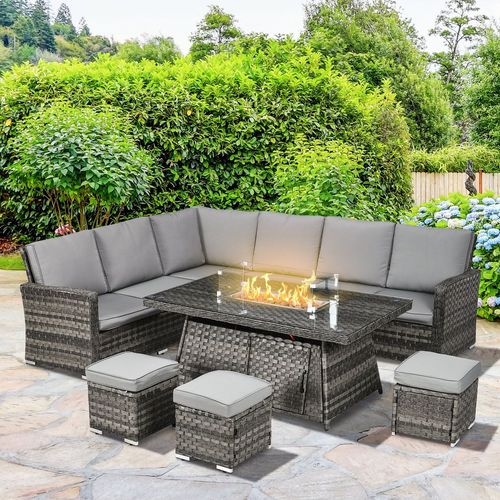 7-Piece Rattan Garden Set with  Fire Pit –