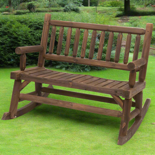 Rustic 2-Seater Rocking Bench - Durable Fir Wood in Dark Stain Finish