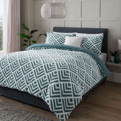 Geo Jacquard Fleece Duvet Set - Teal
