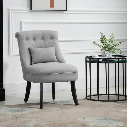 Fabric Single Sofa Dining Chair with Pillow – Solid Wood Legs