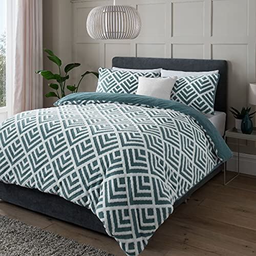Geo Jacquard Fleece Duvet Set - Teal
