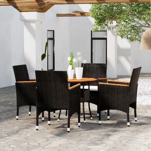 5-Piece Garden Bistro Set: Poly Rattan & Solid Wood in Black