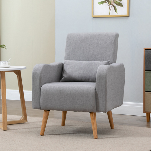 Scandinavian Grey Accent Chair with Pillow - Cozy Nordic Design